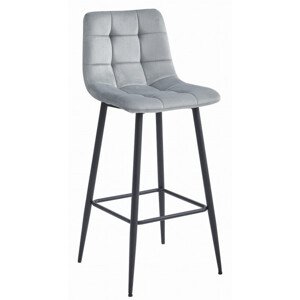 Set dvou barových židlí ARCETO sametové stříbrné (černé nohy) 2 ks