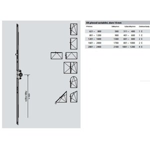 ROTO NT - Převod variabilní, dorn 15 mm, čep E Možné varianty: GR 2180; 2001 - 2400; 4E; délka 218 cm