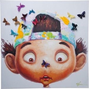 KARE Design Obraz na plátně Boy with Butterflies 100x100cm