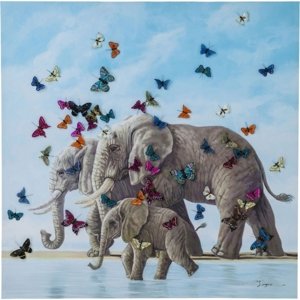 KARE Design Obraz na plátně Elefants with Butterflies 120x120cm