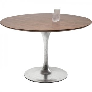 KARE Design Stůl Invitation Set Walnut - hnědo-stříbrný, Ø120 cm