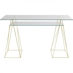 KARE Design Skleněný psací stůl Polar - mosazný, 135x65cm