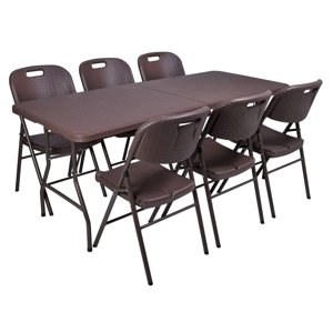 Comodo Cateringový set RATTAN stůl 180 cm + 6 židlí