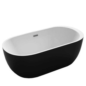 BPS-koupelny Volně stojící akrylátová vana HYD-POR503A 150x75 bílá/černá, odtokový komplet chrom