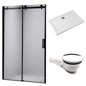 BPS-koupelny Posuvné sprchové dveře HYD-PD03D 120 černé/transparent pro instalaci do niky + vanička HYD-OSV-ST05E bílá