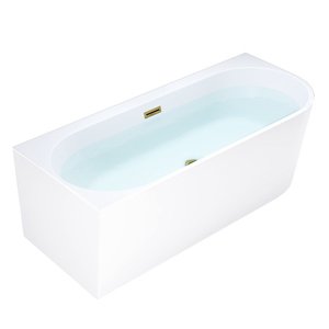 BPS-koupelny Volně stojící rohová akrylátová vana HYD-MER509B levá 150x75 bílá, odtokový komplet zlatý
