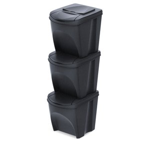 Prosperplast Sada 3 odpadkových košů SORTIBOX ECO WOOD 3x25 litrů Barva: Antracit, kód produktu: IKWB25S3W-S433W, objem (l): 3x25