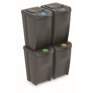 Prosperplast Sada 4 odpadkových košů SORTIBOX IV 4x35 litrů Barva: Šedá, kód produktu: IKWB35S4-405U, objem (l): 4x35