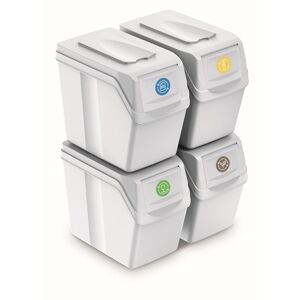 Prosperplast Sada 4 odpadkových košů SORTIBOX I 4x20 litrů Barva: Bílá, kód produktu: ISWB20S4-S449, objem (l): 4x20