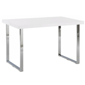Kondela Jídelní stůl, bílá HG + chrom, 130x80 cm, TALOS