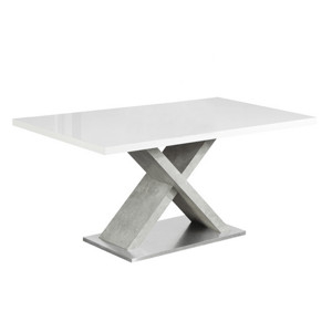 Kondela Jídelní stůl, bílá s vysokým leskem HG / beton, 160x90 cm, FARNEL