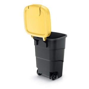 Prosperplast Zahradní popelnice s kolečky WHEELER antracit se žlutým víkem kód produktu: NBWB95-120C, rozměry (cm): 54x49,6x76,2, objem (l): 95