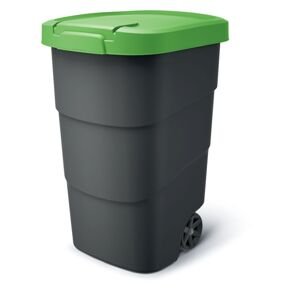 Prosperplast Zahradní popelnice s kolečky WHEELER antracit se zeleným víkem kód produktu: NBWB95-362C, rozměry (cm): 54x49,6x76,2, objem (l): 95