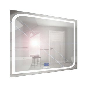 BPS-koupelny Zrcadlo závěsné s pískovaným motivem a LED osvětlením Nikoletta LED 6 Typ: dotykový vypínač a digitální display s hodinami, kód produktu: Nikoletta LED 6/100 TS-MW, rozměry: 100x65 cm