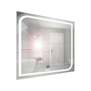 BPS-koupelny Zrcadlo závěsné s pískovaným motivem a LED osvětlením Nikoletta LED 6 Typ: dotykový vypínač a digitální display s hodinami, kód produktu: Nikoletta LED 6/60 TS-MW, rozměry: 60x65 cm