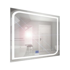 BPS-koupelny Zrcadlo závěsné s pískovaným motivem a LED osvětlením Nikoletta LED 6 Typ: dotykový vypínač a digitální display s hodinami, kód produktu: Nikoletta LED 6/80 TS-MW, rozměry: 80x65 cm