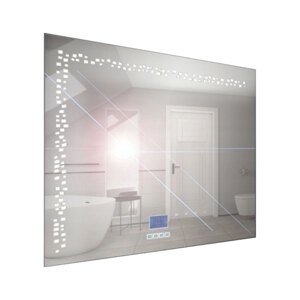 BPS-koupelny Zrcadlo závěsné s pískovaným motivem a LED osvětlením Nikoletta LED 7 Typ: dotykový vypínač a digitální display s hodinami, kód produktu: Nikoletta LED 7/80 TS-MW, rozměry: 80x65 cm