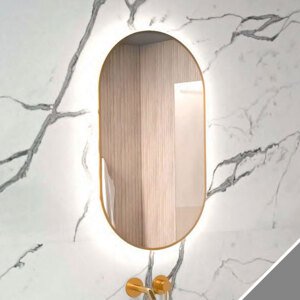 BPS-koupelny Zrcadlo v kovovém rámu s LED podsvícením po obvodu Nikoletta LED 19 ALU, zlatá Typ: bez vypínače, Rozměry (cm): 50x90 - (Nikoletta LED 19/50 ALU)