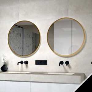 BPS-koupelny Zrcadlo v kovovém rámu s LED podsvícením po obvodu Nikoletta LED 17 BLACK, zlatá Typ: bez vypínače, Rozměry (cm): 60x60 - (Nikoletta LED 17/60 BLACK)