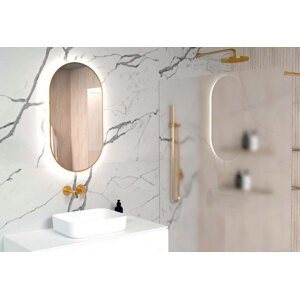 BPS-koupelny Zrcadlo v kovovém rámu s LED podsvícením po obvodu Nikoletta LED 19 BLACK, zlatá Typ: bez vypínače, Rozměry (cm): 50x90 - (Nikoletta LED 19/50 BLACK)