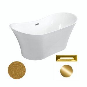 Besco Akrylátová volně stojící vana Amber Glam Z 170x80 Barva: Bílá/zlatá, Rozměry: 170x80x72 cm, Varianta: Amber Glam Z 170 G/Click-Clack s přepadem zlatý, #WA-170-AZZ