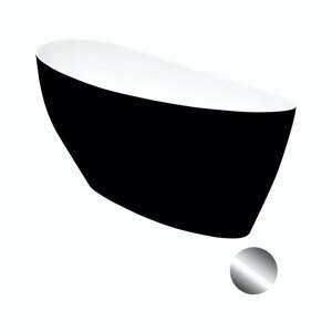 Besco Volně stojící vana z litého mramoru Keya BW 165x70 Barva: Bílá/černá, Rozměry: 163,5x70,5x75 cm, Varianta: Keya BW 165 CR/Click-Clack s horním čištěním chrom, #WMD-165-KWC