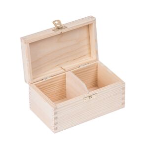FK Dřevěná krabička na čaj s přihrádkami, se zámkem - 16x9x8 cm, Přírodní