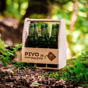 FK Dřevěný nosič na 6 piv PIVO JE MOJE PALIVO - 32x26x16 cm, Přírodní