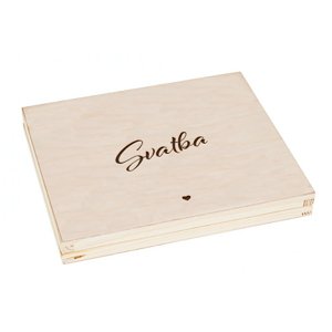 FK Dřevěná krabička na dárek nebo fotografie 10x15 s gravírováním SVATBA - 22x18x3 cm, Přírodní