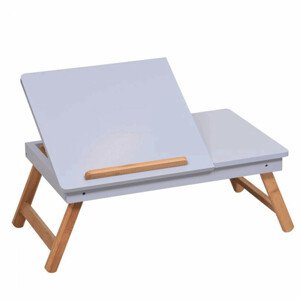 Tempo Kondela Příruční stolek na notebook / držák na tablet MELTEN - bílá / přírodní bambus + kupón KONDELA10 na okamžitou slevu 3% (kupón uplatníte v košíku)
