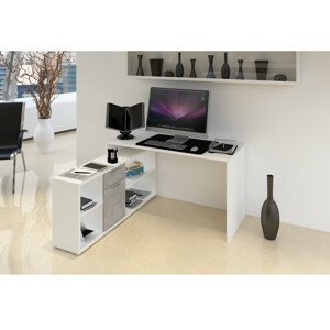 Tempo Kondela PC stůl NOE NEW - bílá / beton + kupón KONDELA10 na okamžitou slevu 3% (kupón uplatníte v košíku)